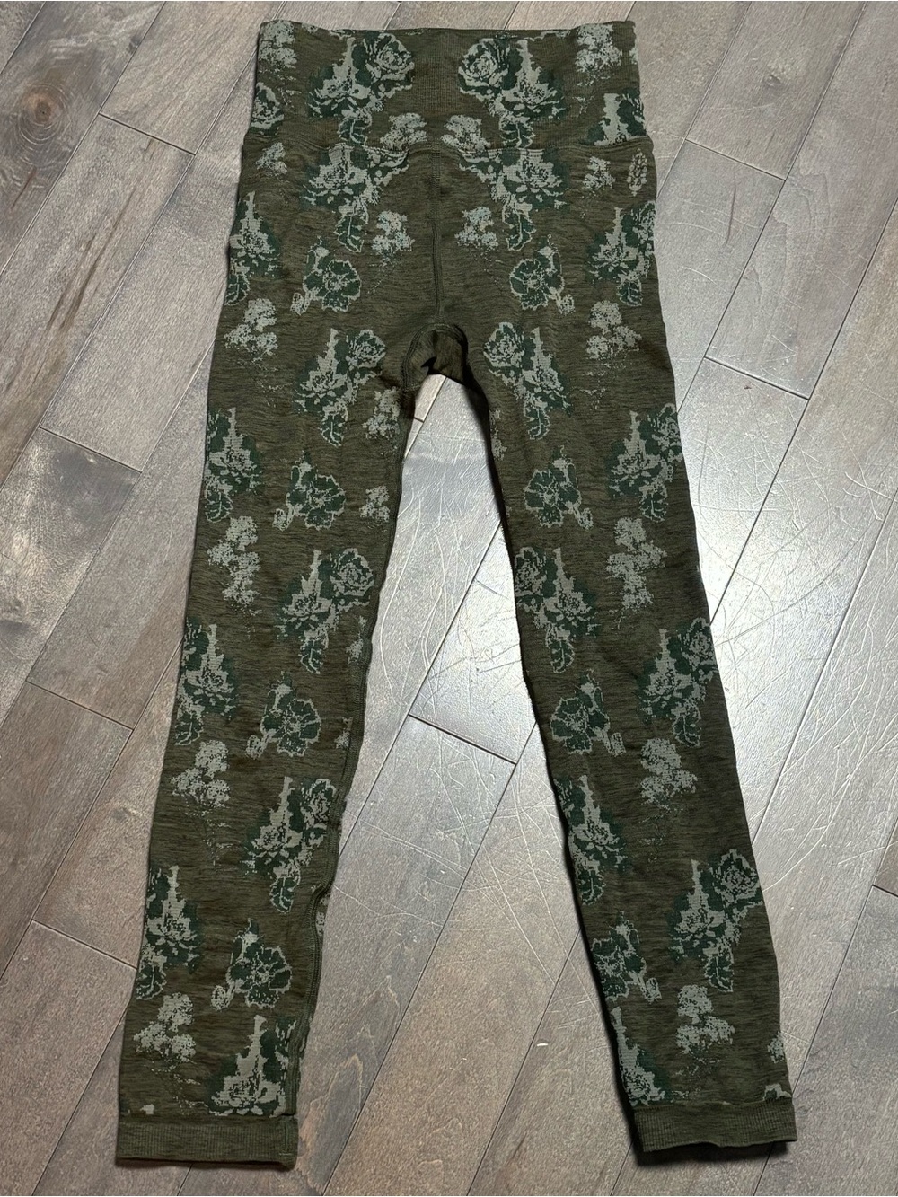 Free People Movement Floral Jacquard Seamless Leggings Olive Green XS/S Yoga LN